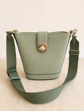 Kate Spade Audrey Mini Bucket Bag Sage Green Leather Crossbody